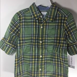 Carters 4t toddler boy’s button up green plaid